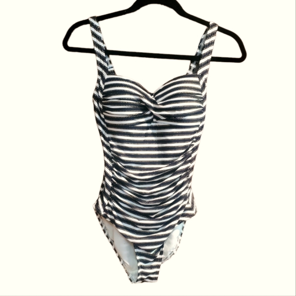 Niptuck Swim 1 pc  Swimsuit Black White & Gold Stripe sz4 NWOT